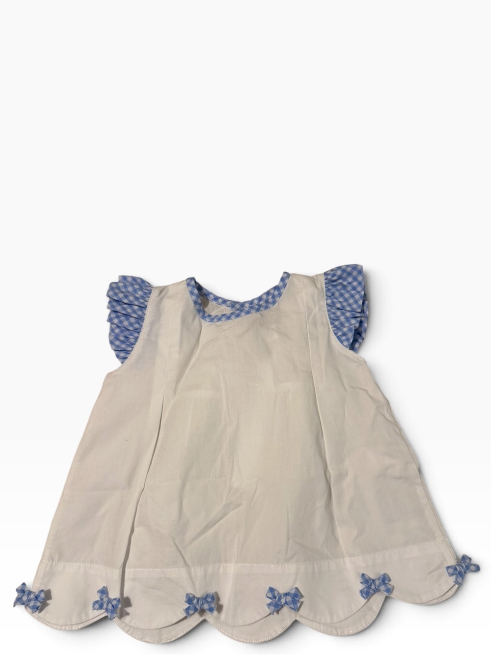 White Baby Bib Dress with Blue Gingham Trim